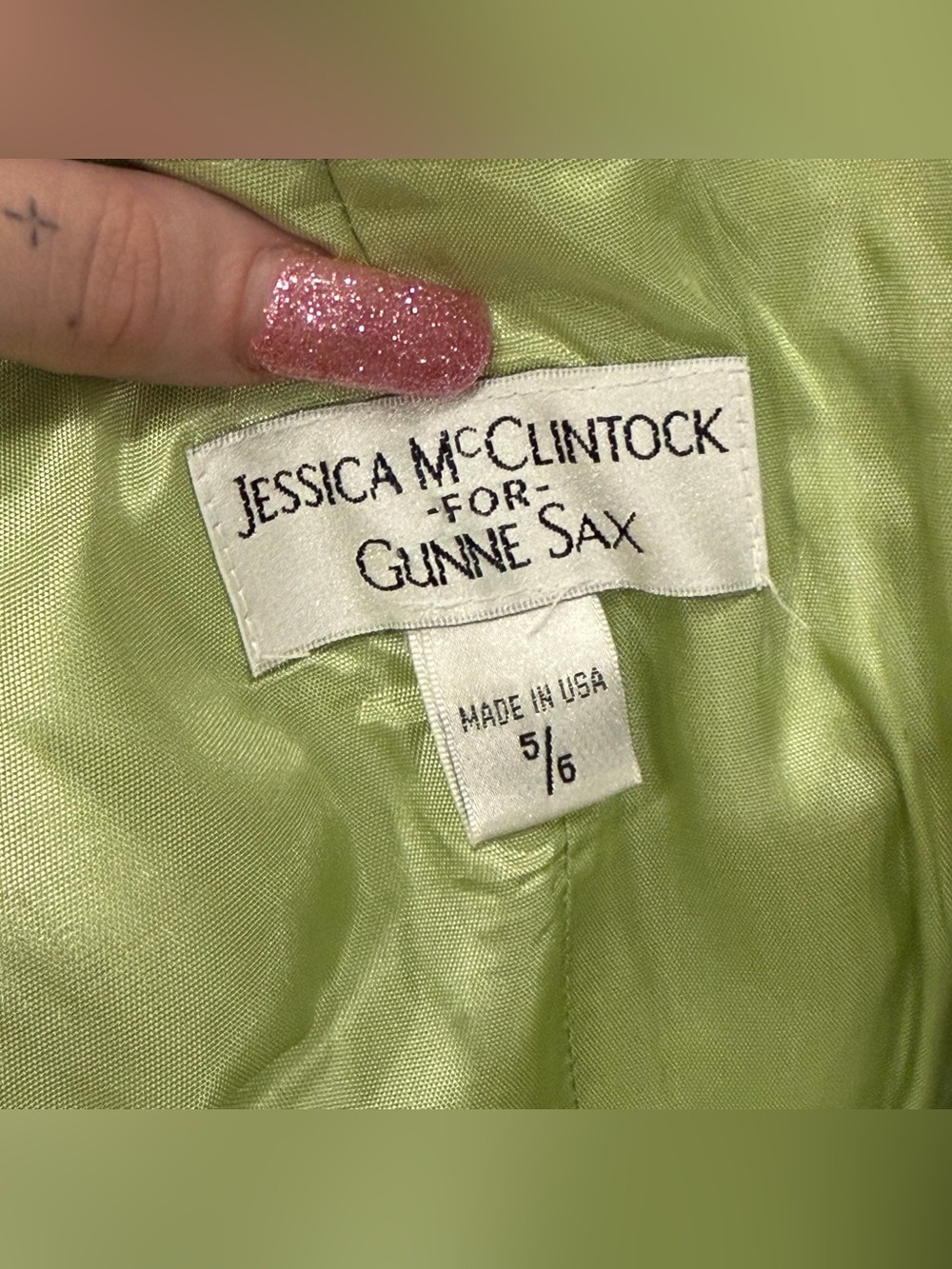 Vintage Jessica McClintock for Gunne Sax green strapless satin black lace dress - Picture 7 of 11